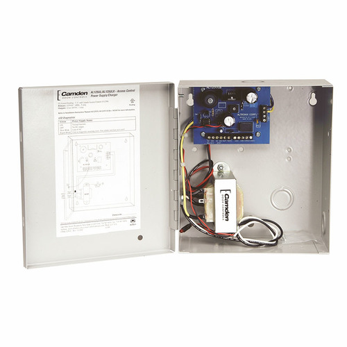 Camden CX-PS10UL Power Supply, UL 294, CUL, NFPA101 and MEA Listed, Latching Fire Alarm Tie-In with Reset, 12/24VDC @ 1 AMP Output, AC Power and Status Indicators, Battery Charger, 115VAC Power Input, Enclosure Dimentsions 8-1/2" x 12" x 4-1/2