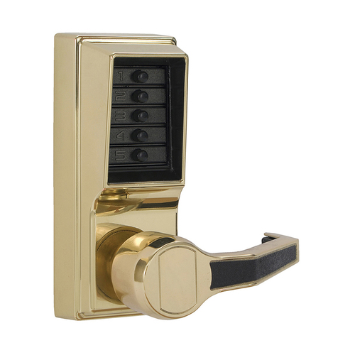 Kaba Access LR1011-03-41 L1000 Series Mechanical Pushbutton Cylindrical Lever Lock, Bright Polished Brass