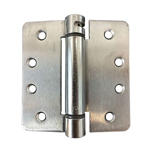 Lubricated Bearing Single Acting Spring Hinge, Commercial Grade Template Hole Patter 1/4 In. Radius, 4 In. by 4 In. Satin Chromium