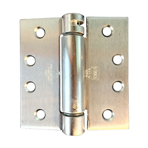 Lubricated Bearing Single Acting Spring Hinge, Commercial Grade Template Hole Patter Square Corner, 4 In. by 4 In. Satin Chromium