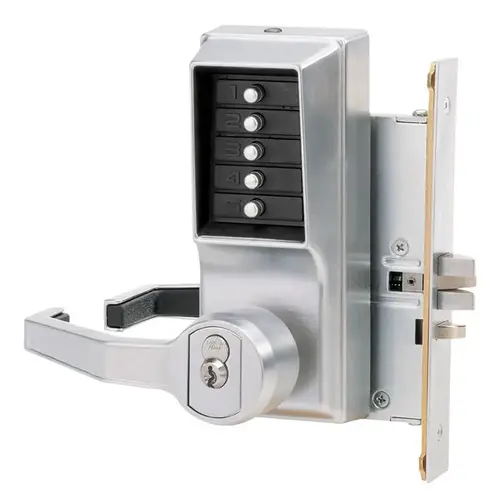 8100 Series Mechanical Pushbutton Mortise Lever Lock x LHR Satin Chrome