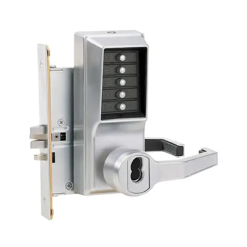 8100 Series Mechanical Pushbutton Mortise Lever Lock x RH Satin Chrome