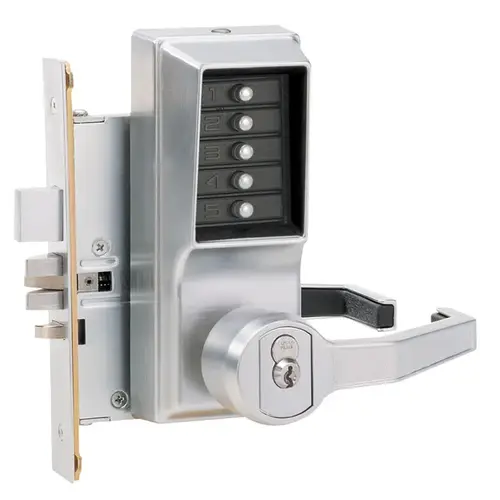 8100 Series Mechanical Pushbutton Mortise Lever Lock x RHR Satin Chrome