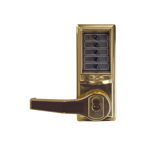Kaba Access LL1021B-03-41 L1000 Series Mechanical Pushbutton Cylindrical Lever Lock, Bright Polished Brass