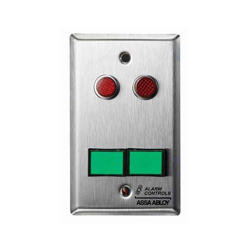 Monitoring/Control Station, Single Gang, Momentary, 2 Green Pushbuttons, 12VDC, 2 Red LEDs, Satin Stainless Steel