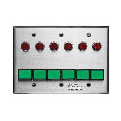 Monitoring/Control Station, Triple Gang, Latching, 6 Green Pushbuttons, 12VDC, 6 Red LEDs, Satin Stainless Steel