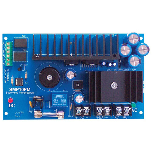 Switching Supervised Power Supply Board, 24/28VAC Input, 12/24VDC Selectable at 10A Output