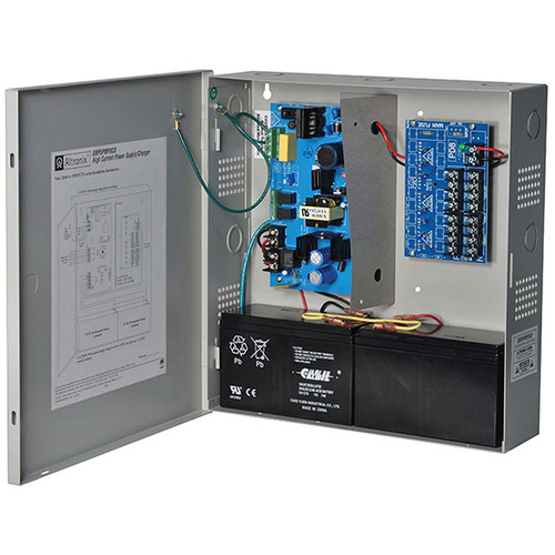 Supervised Power Supply/Charger, 115VAC 50/60Hz at 0.95A or 230VAC 50/60Hz at 0.5A Input, 8 PTC Protected Outputs 12/24VDC at 4A, 2.5A Max per Output, Grey Enclosure