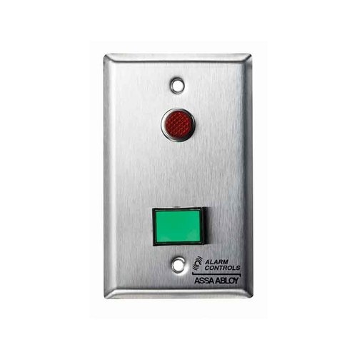 Alarm Controls SLP-1L Monitoring/Control Station, Single Gang, Latching, 1 Green Pushbutton, 12VDC, 1 Red LED, Satin Stainless Steel
