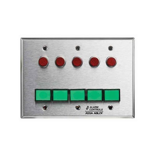 Monitoring/Control Station, Triple Gang, Momentary, 5 Green Pushbuttons, 12VDC, 5 Red LEDs, Satin Stainless Steel