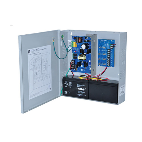 Supervised Power Supply/Charger, 115VAC 50/60Hz at 0.65A or 230VAC 50/60Hz at 0.35A Input, 4 Fuse Protected Outputs 12/24VDC at 2.5A, Grey Enclosure