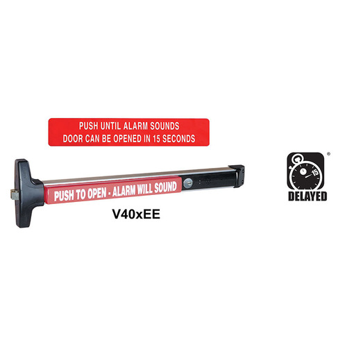 Value Series Narrow Stile Rim Exit Device, Cylinder Dogging, 99 Surface Strike, Delayed Egress, 36" Device, Satin Aluminum Clear Anodized