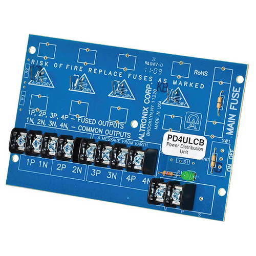 Altronix PD4ULCB UL Listed Power Distribution Module, 12/24VDC up to 10A Input, 4 PTC Outputs up to 28VAC/DC