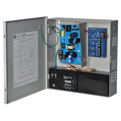 Supervised Power Supply/Charger, 115VAC 50/60Hz at 0.95A or 230VAC 50/60Hz at 0.5A Input, 4 Fuse Protected Outputs 12/24VDC at 4A, 3.5A Max per Output, Grey Enclosure