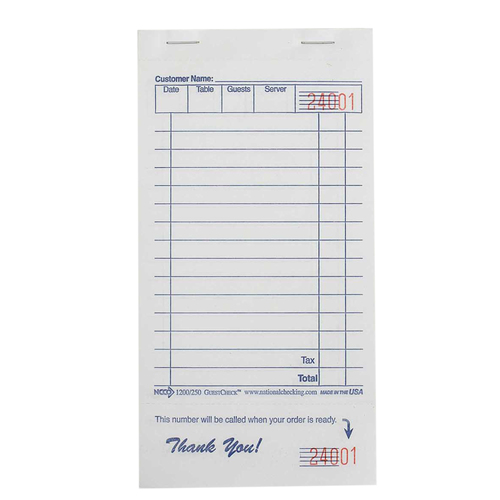 RESTAURANT STYLE GUEST CHECK Guest Check 1 Part White 15 Line Shrink Wrapped