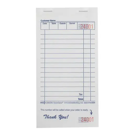 NCCO 1200SP RESTAURANT STYLE GUEST CHECK Guest Check 1 Part White 15 Line Shrink Wrapped