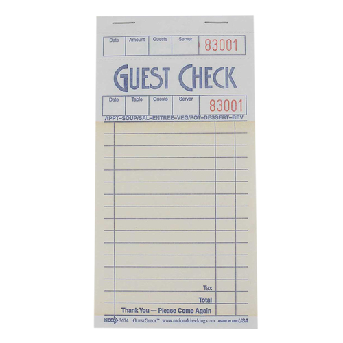 RESTAURANT STYLE GUEST CHECK Guest Check 1 Part Board Salmon 16 Line RESTAURANT STYLE GUEST CHECK Guest Check 1 Part Board Salmon 16 Line