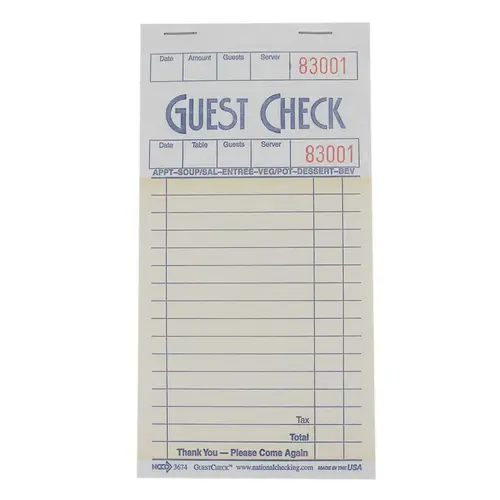 RESTAURANT STYLE GUEST CHECK Guest Check 1 Part Board Salmon 16 Line
