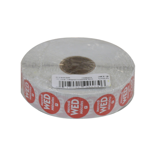 .75 CIRCLE TRILINGUAL PERM LABELS WEDNESDAY RED