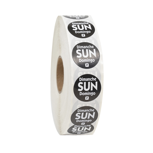 .75 CIRCLE TRILINGUAL PERM LABELS SUNDAY BLACK