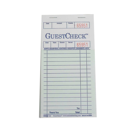 Ncco National Checking 3.5 Inch X 6.75 Inch 1 Part Green 19 Line Guest Check, 2500 Each