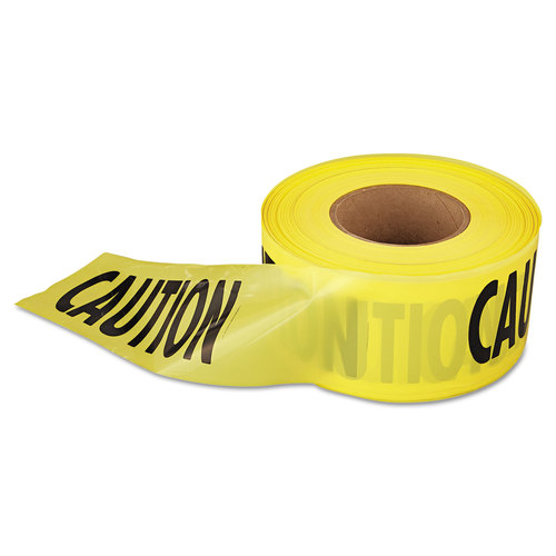 Barricade Tape, 1000 ft L, 3 in W, Plastic Backing, Yellow