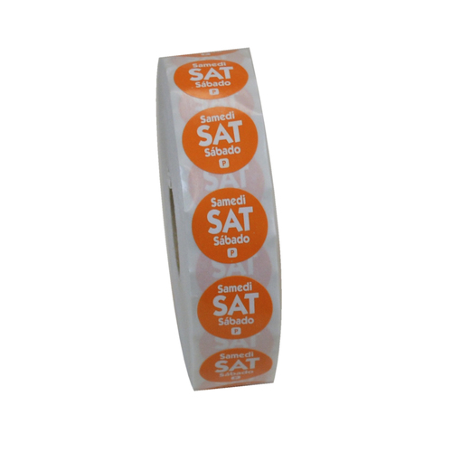 .75 CIRCLE TRILINGUAL PERM LABELS SATURDAY ORANGE