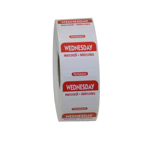 NCCO P103R 1X1 TRILINGUAL PERMANENT LABELS WEDNESDAY RED
