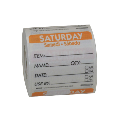 TRILINGUAL DISSOLVABLE LABELS SATURDAY 2X2 ITEM-DATE-USE BY