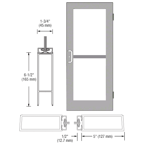 Clear Anodized Custom Single Series 550 Wide Stile Butt Hinged Entrance Door For Panics and Surface Mount Door Closers