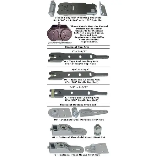 ANSI Grade 1 Adjustable 5lb.+ ADA OH Closer Kit - End Arm - 90 NHO