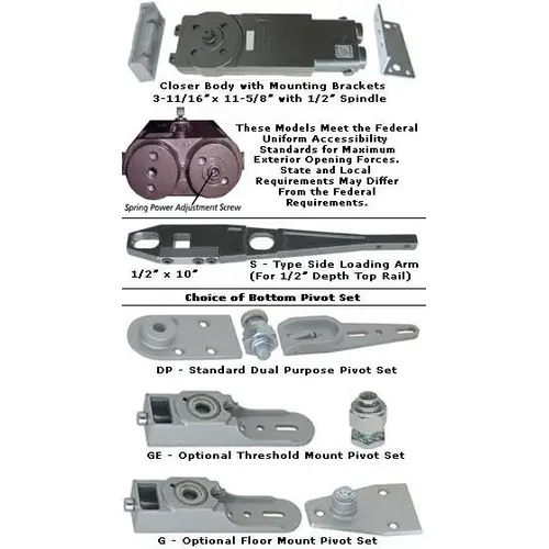 ANSI Grade 1 Adjustable 5lb.+ ADA OH Closer Kit - Side Arm - 90 HO