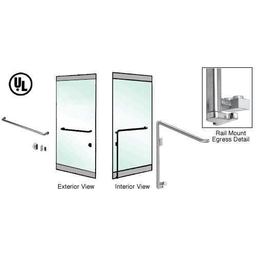 Brushed Stainless Left Hand Double Acting Rail Mount Keyed Access "A" Exterior Bottom Securing Electronic Egress Control Handle