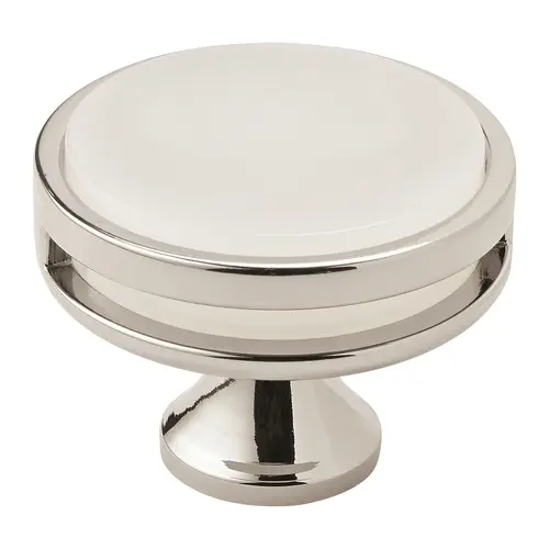 1-3/4" (44 mm) Diameter Frosted Acrylic Oberon Cabinet Knob Bright Nickel Finish