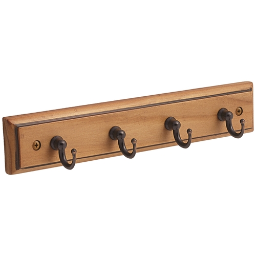 8-3/5" X 1-7/10" X 1-13/20" Rack with 4 Key and Gadget Hooks Honey Pine Rack W/ Oil Rubbed Bronze Hooks Finish