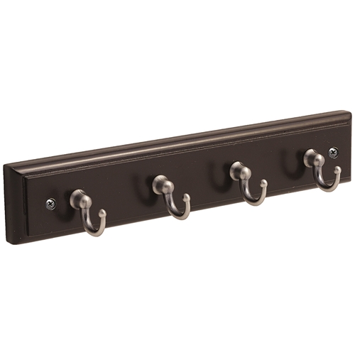 8-3/5" X 1-7/10" X 1-13/20" Rack with 4 Key and Gadget Hooks Mahogany Rack W/ Antique Silver Hooks Finish