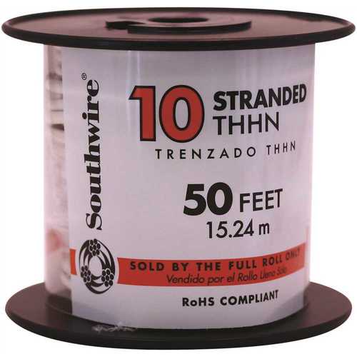 50 ft. 10 White Stranded CU THHN Wire
