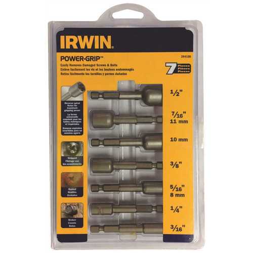 Irwin 394100 POWER-GRIP Bolt Extractor Set, 7-Piece, HCS, Black Oxide, Specifications: Reverse Spiral Flute