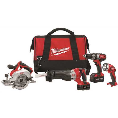 Milwaukee 2694-24 M18 18-Volt Lithium-Ion Cordless Combo Tool Kit (4-Tool) with (2) 3.0 Ah Batteries, (1) Charger, (1) Tool Bag