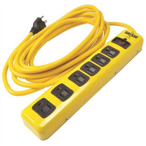 Surge Protector Power Strip, 125 V, 15 A, 6 -Outlet, 1050 J Energy, Black/Yellow