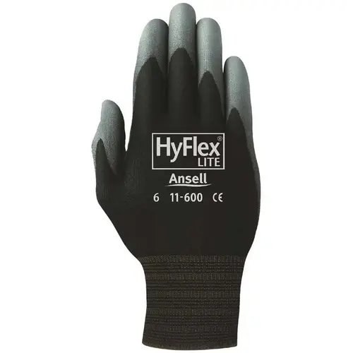 ANSELL HYFLEX LITE DIPPED GLOVES, SIZE 8 Black Pair