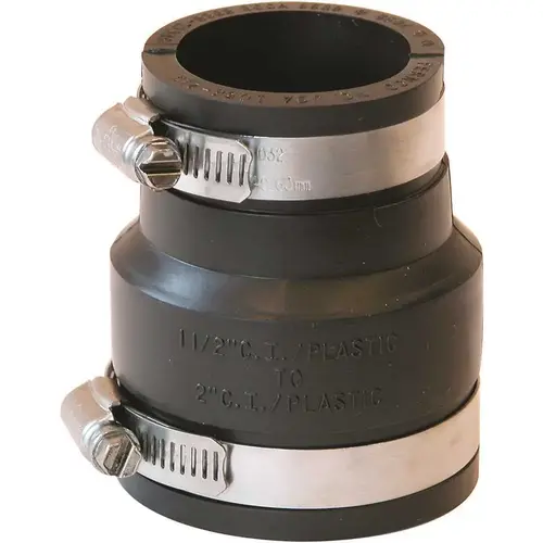 2 x 1-1/2" PVC Flexible Pipe Coupling with Clamp
