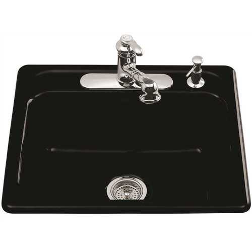 Mayfield Drop-In Cast-Iron 25 in. 3-Hole Single Bowl Kitchen Sink in Black Black