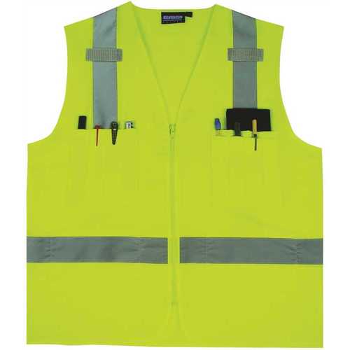S414 X-Large Hi Viz Lime Poly Oxford Multi-Pocket Surveyor Vest