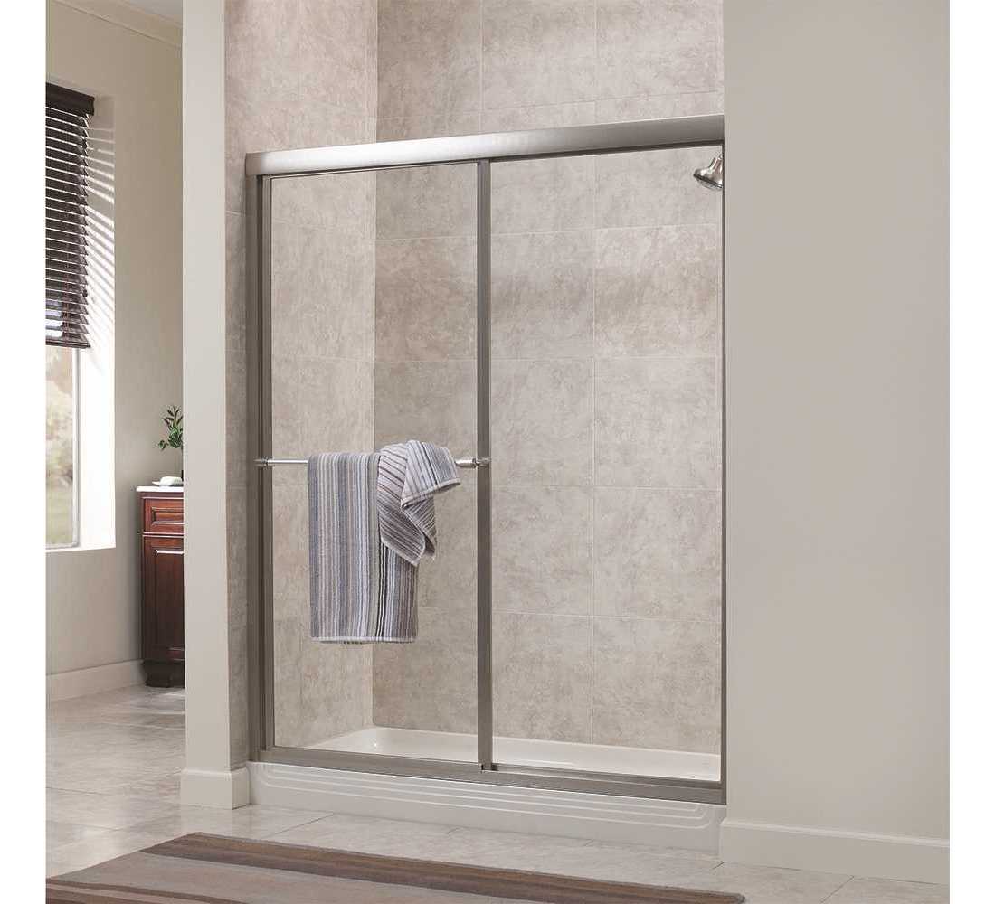 Foremost Tdss4870 Rn Bn Tides 44 In To 48 In X 70 In H Framed Sliding Shower Door In Brushed Nickel And Rain Glass
