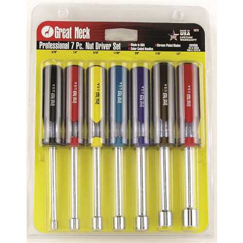 GREAT NECK PROFESSIONAL NUT DRIVER SET 7PC Assorted Colors