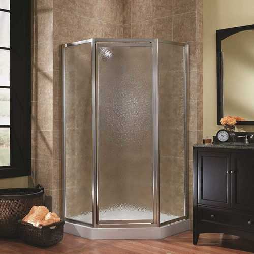 Tides 18-1/2 in. x 24 in. x 18-1/2 in. x 70 in. Framed Neo-Angle Shower Door in Brushed Nickel and Obscure Glass