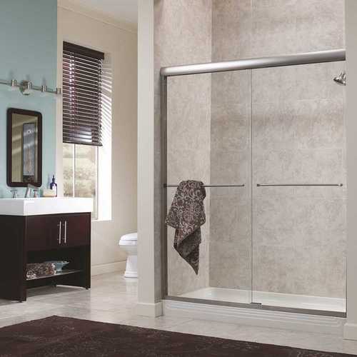 Cove 48 in. x 72 in. H Semi-Framed Sliding Shower Door in Silver with 1/4 in. Clear Glass