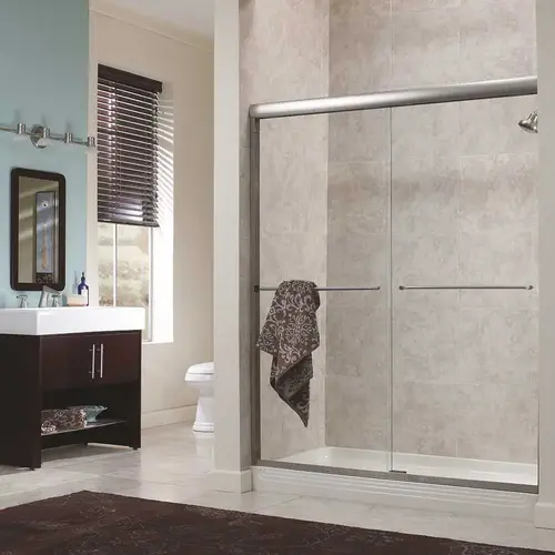 Cove 48 in. x 72 in. H. Semi-Framed Sliding Shower Door in Brushed Nickel with 1/4 in. Clear Glass