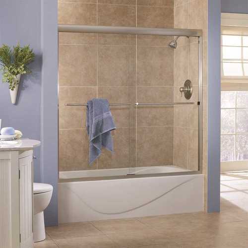 Foremost CVST6060-CL-BN Cove 60 in. x 60 in. Semi-Framed Sliding Bathtub Door in Brushed Nickel with 1/4 in. Clear Glass